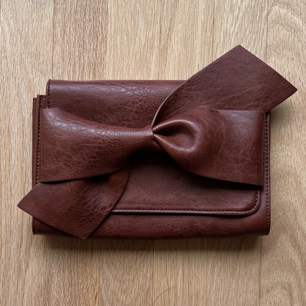 Anthropologie Brown Faux Leather Bow Bag